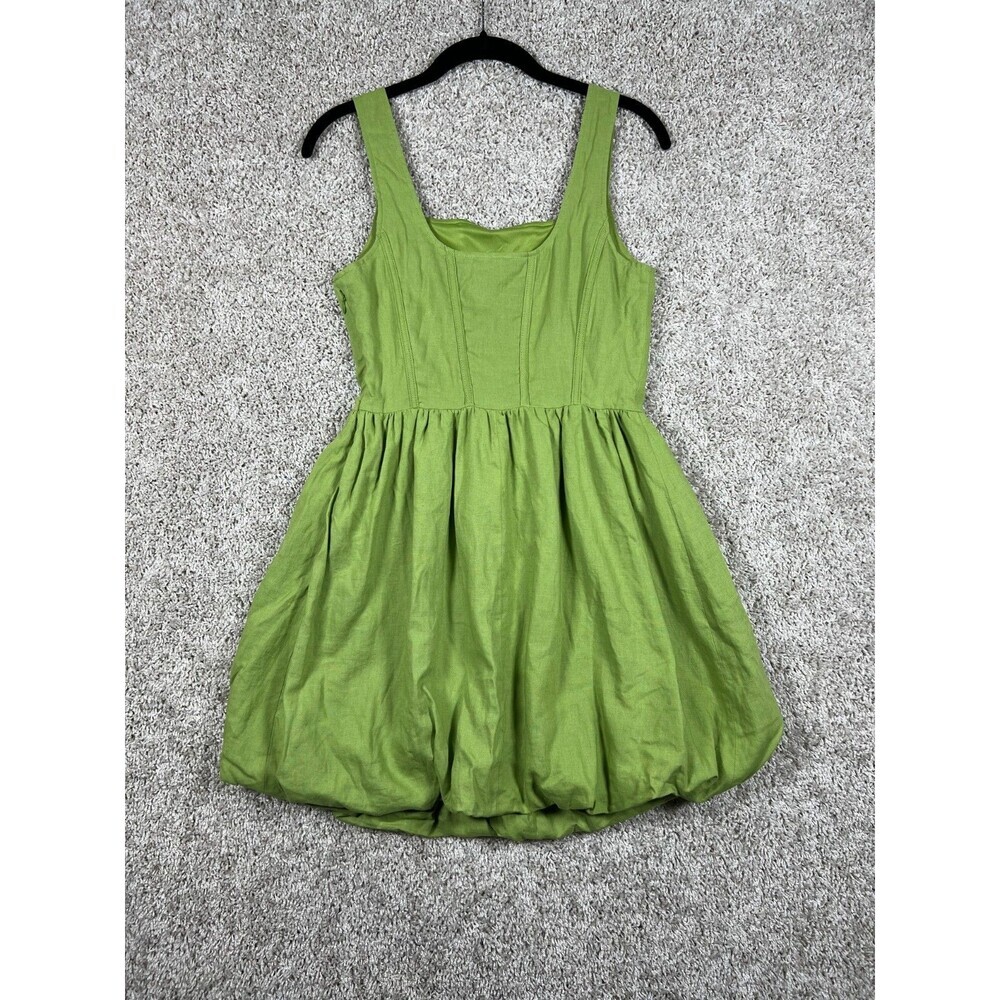 Sincerely Jules Green Linen Blend Bubble Hem Mini Dress Womens Small
